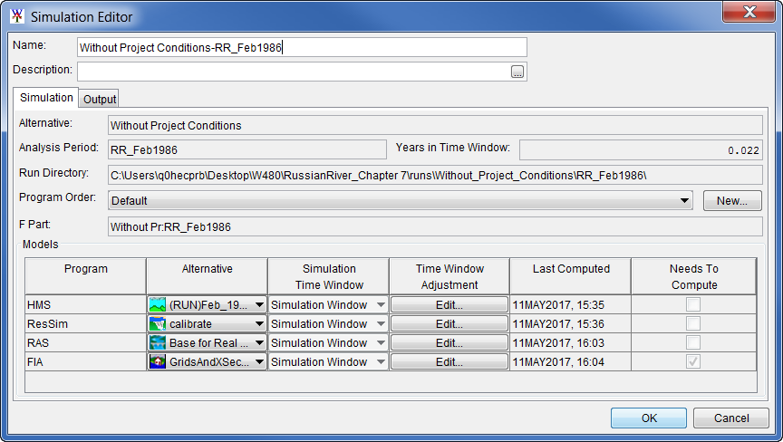 Example Simulation Editor dialog box opened for a deterministic simulation.