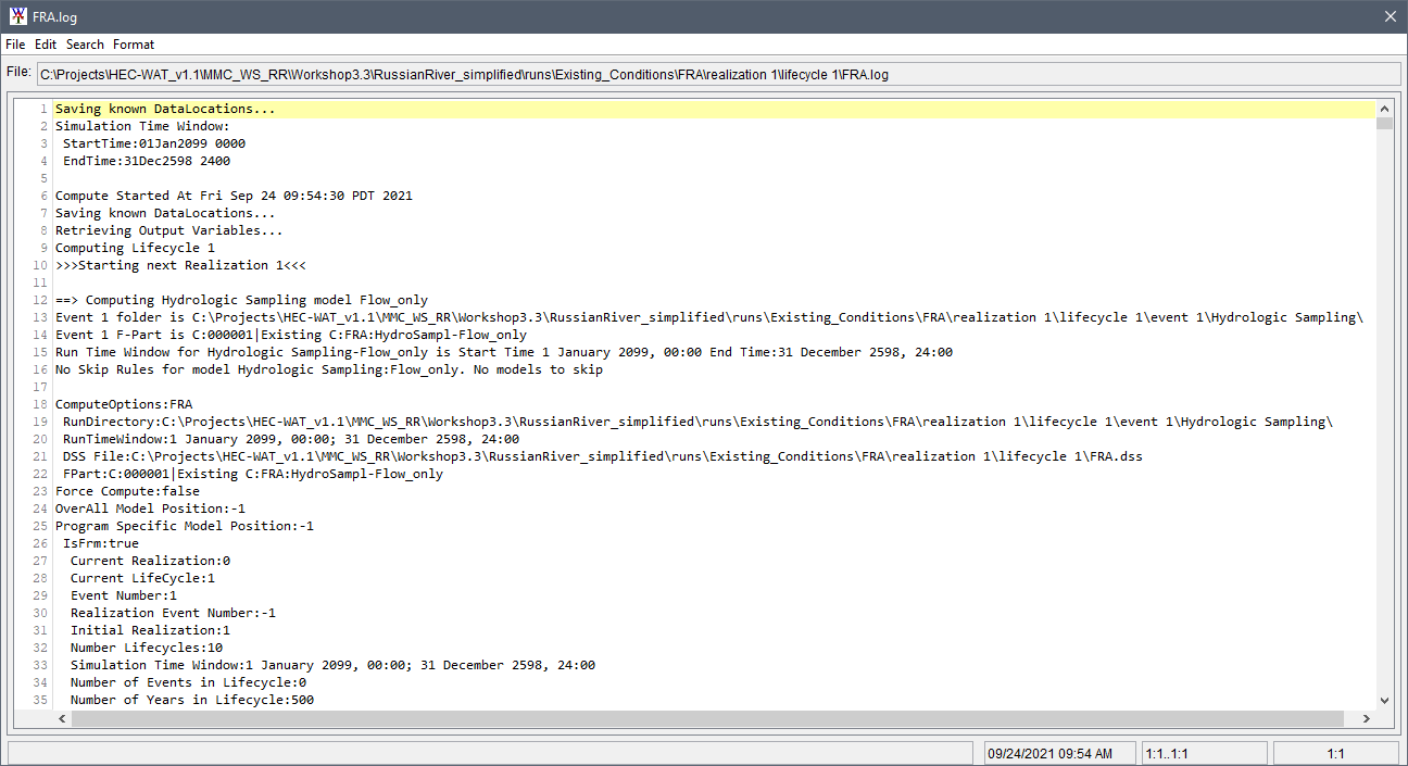 Simulation Compute Log file for an example Flood Risk Analysis, FRA, simulation. Simulation Compute Log file for an example Flood Risk Analysis, FRA, simulation.