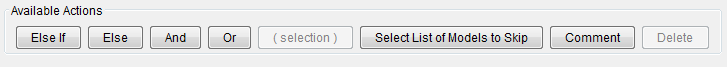 Model Skip Rules Editor, Available Actions panel.