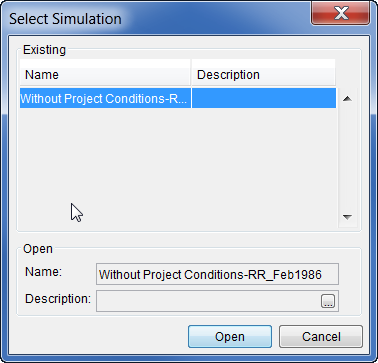 Select Simulation selector dialog.