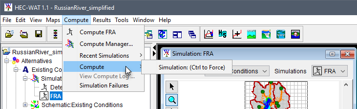 Compute Menu options for an example Flood Risk Analysis (FRA) simulation. Compute Menu options for an example Flood Risk Analysis (FRA) simulation.