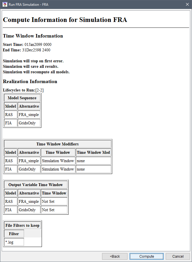 Run FRA Simulation dialog box - Compute Information window. Run FRA Simulation dialog box - Compute Information window.