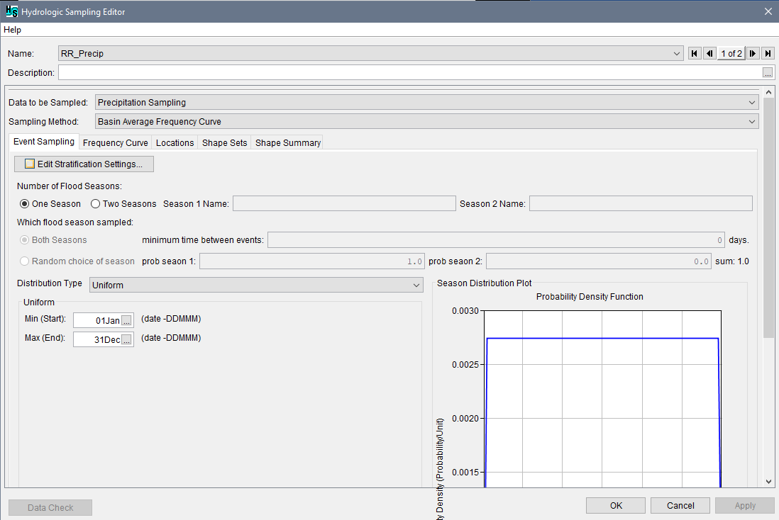 Hydrologic Sampling Editor - Data and Sampling Method Selected