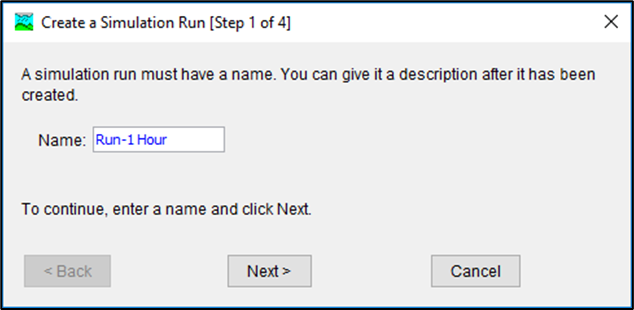 HEC-HMS Main Window - Create a Simulation Run Wizard - Screen One