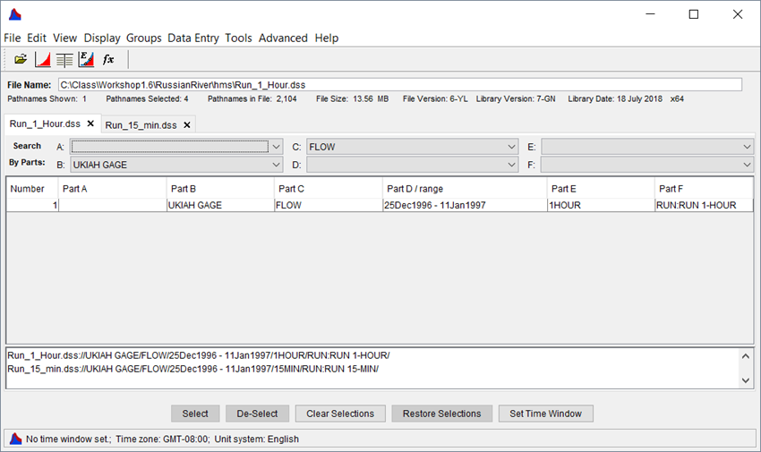 HEC-DSSVue Viewer - Two DSS Files - UKIAH GAGE
