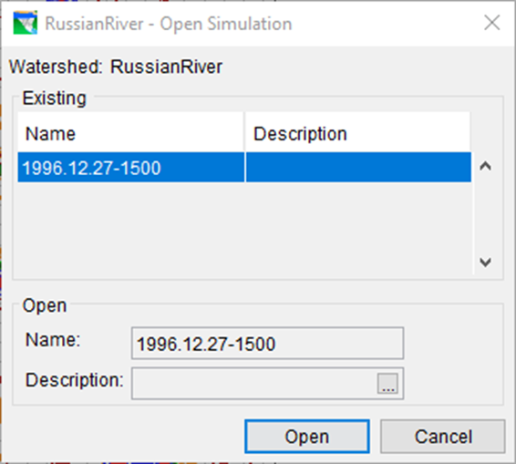 HEC-ResSim - Open Simulation Dialog Box