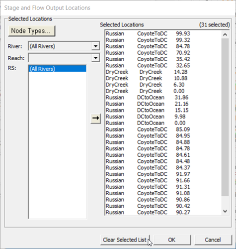 HEC-RAS - Stage and Flow Output Location Selector
