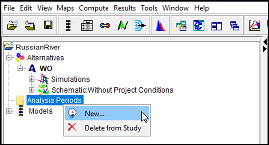Analysis Periods Shortcut Menu