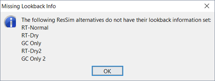 Missing Lookback Info Window