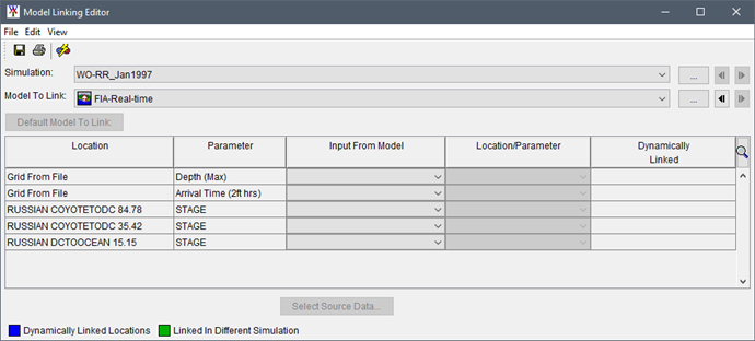 Model Linking Editor - HEC-FIA Model Alternative - Default Linking