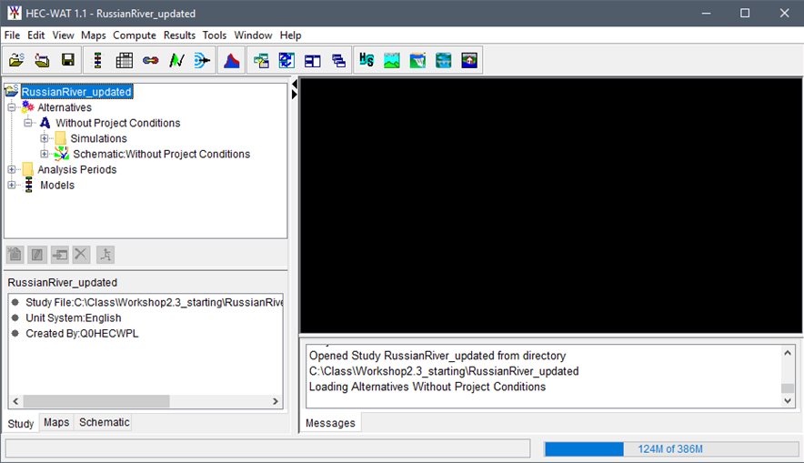 HEC-WAT Main Window - Opened Study