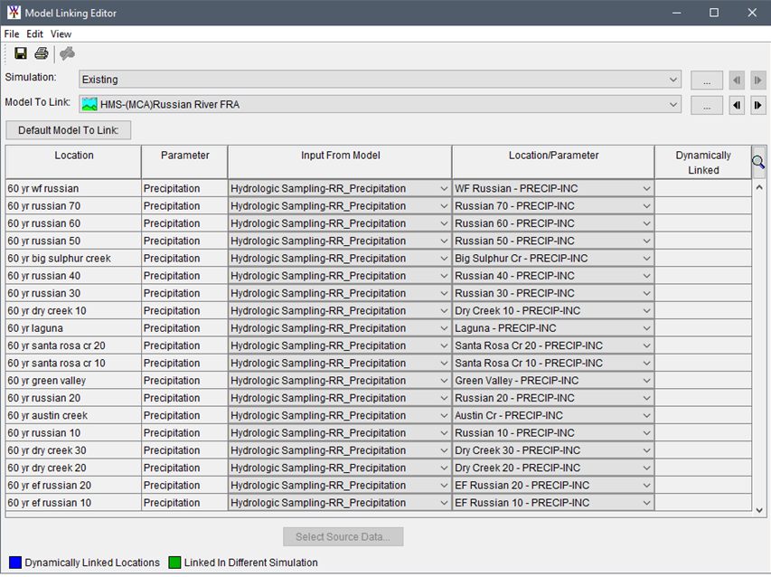 Model Linking Editor - HEC-HMS Model To Link Selected