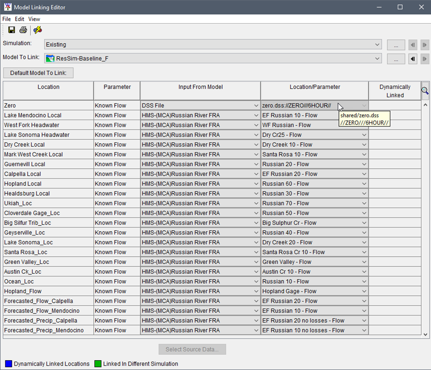 Model Linking Editor - HEC-ResSim Model To Link Selected