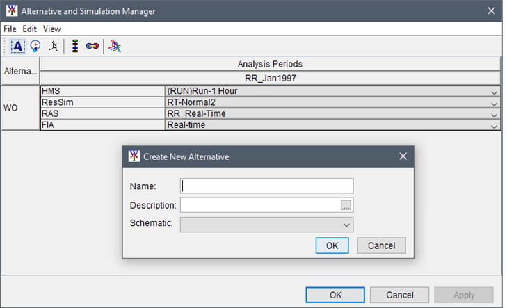 Alternative and Simulation Manager - Create New Alternative Dialog Alternative and Simulation Manager - Create New Alternative Dialog