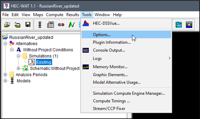 Location of Options Menu