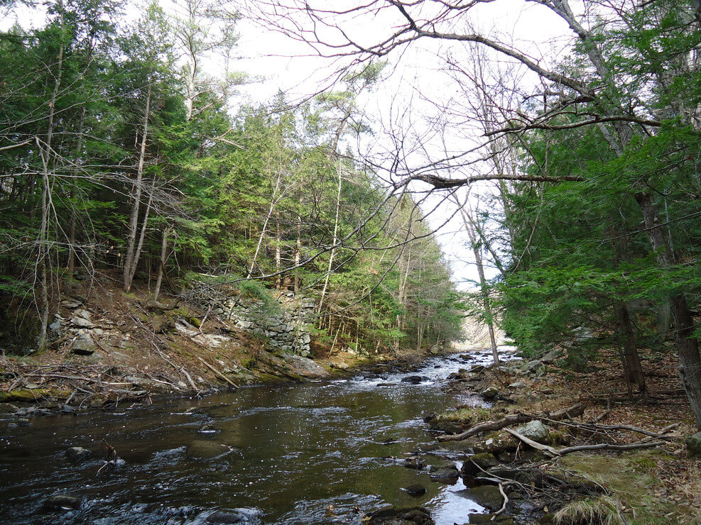 Fishing spot on the Ware River downstream of Barre Falls Dam. Barre Falls Dam is located near Hubbardston, Barre, Rutland and Oakham, Massachusetts, and is a part of a network of flood risk management projects on tributaries of the Connecticut River.