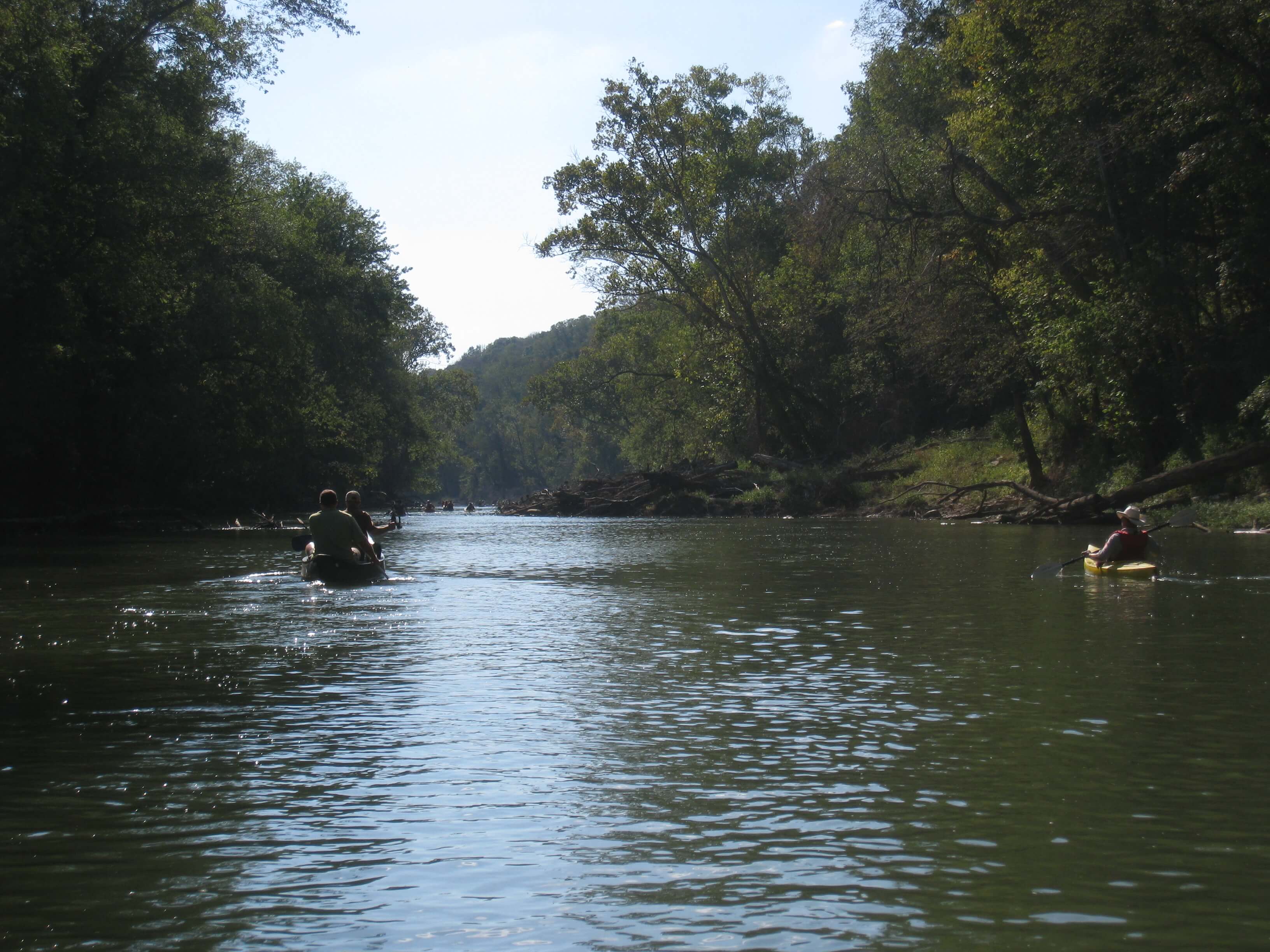 Paddlers explore Green River below Green River Dam.  The river is rich in biodiversity and provides excellent opportunities for people to enjoy nature as it flows past several downstream human communities, through Mammoth Cave National Park, and on to its confluence with the Ohio River.