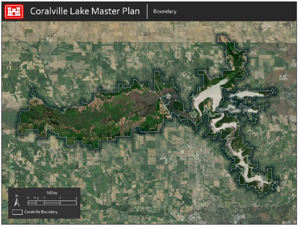 map of Coralville Lake including the Coralville Boundary