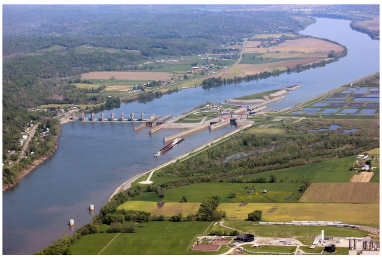 Aerial image of the Robert C. Byrd Lock and Dam